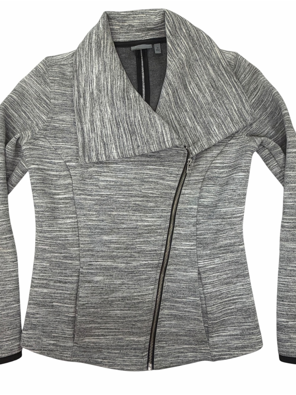 Athleta Gray Heathered Striped Asymmetrical Zip Pullover